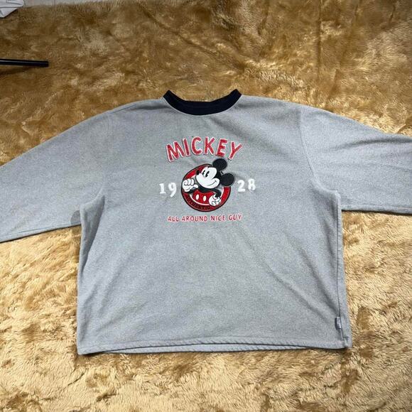 Disney Vintage Grey Fleece Sweatshirt Mickey Mouse Patch Size XL 28x28 - Picture 2 of 7